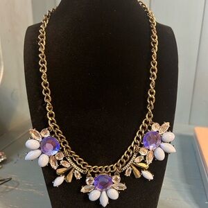 Chic Gold and Purple/Blue Rhinestones Floral Necklace
